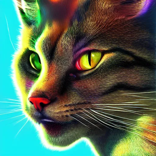 Prompt: Photorealistic warrior cat. Hyperdetailed photorealism, 108 megapixels, amazing depth, glowing rich colors, powerful imagery, psychedelic Overtones, 3D finalrender, 3d shading, cinematic lighting, artstation concept art