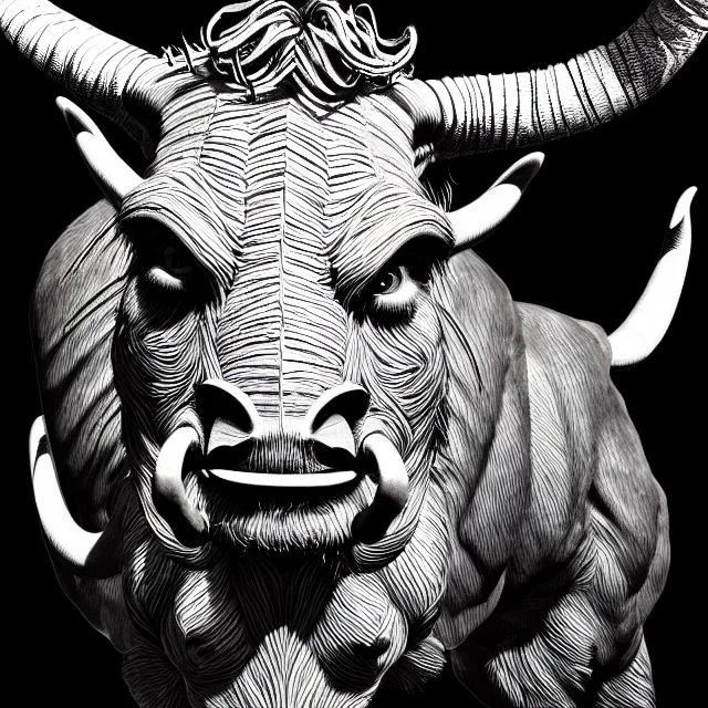 Prompt: corporate portrait, exotic minotaur, digital aribrush, dramatic lighting, extremely high detail, pen and ink, intimidating, intricate line drawings, artstation, deviantart, WLOP, Pixiv