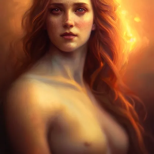 Image similar to majestic gracious regal seductive aphrodite portrait, ancient greece, atmospheric lighting, painted, intricate, volumetric lighting, beautiful, rich deep colours masterpiece, golden hour, sharp focus, ultra detailed, by leesha hannigan, ross tran, thierry doizon, kai carpenter, ignacio fernandez rios