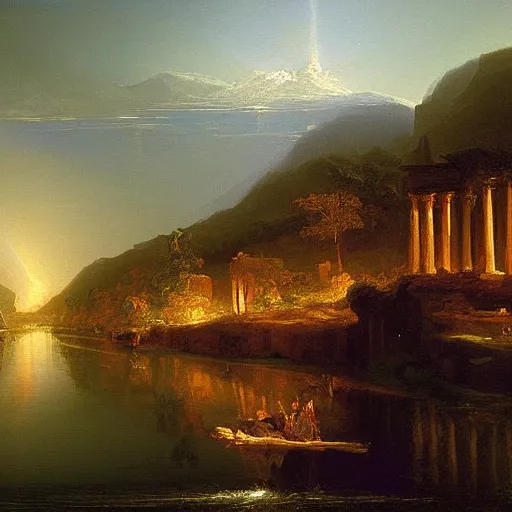 Image similar to An oil painting called: river of light that leads to God, painted by Thomas Cole, award winning, extremely detailed, 4k,