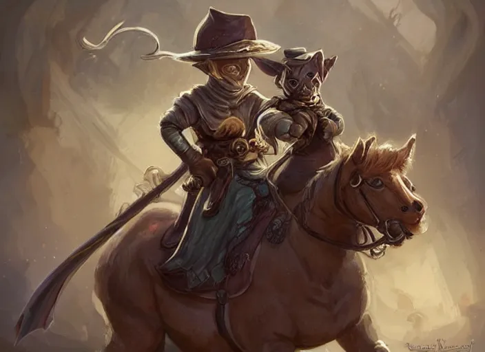 Prompt: cute little cat with wide - brimmed hat riding horse, tiny, small, miniature animal, baby animal, short, pale black armor, cute and adorable, pretty, beautiful, dnd character art portrait, matte fantasy painting, deviantart artstation, by jason felix by steve argyle by tyler jacobson by peter mohrbacher, cinematic lighting