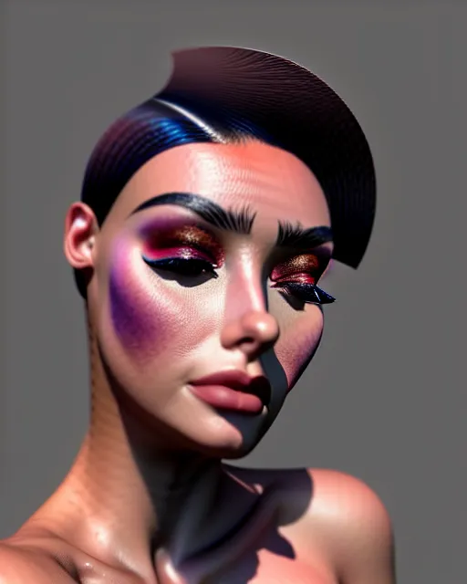 Prompt: beautiful female, arabic, haze, model, brown skin, intricate, filter, ultra realism, symmetrical face, makeup, sephora, maybelline, studio, reflections, cinematic, filmic, vsco, concept art, artstation, elegant, model, gorgeous, vray, flim, octane render, ambient occlusion, prism details