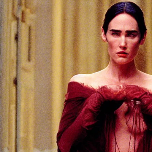 Prompt: Still of Jennifer Connelly removing her mask in Eyes Wide Shut (1999)