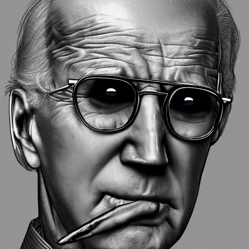 Prompt: joe biden smoking a rolled marijuana joint, amazing detail, digital art, artstation