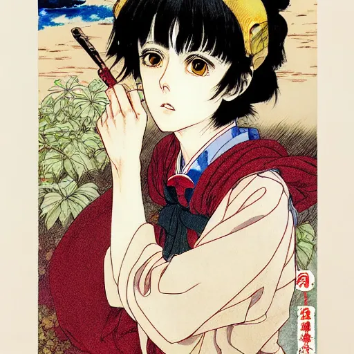 Image similar to prompt: Portrait painted in Miyazaki color style drawn by Katsuhiro Otomo and Takato Yamamoto, inspired by Fables, china doll face, smooth face feature, intricate oil painting, high detail, sharp high detail, manga and anime 2000