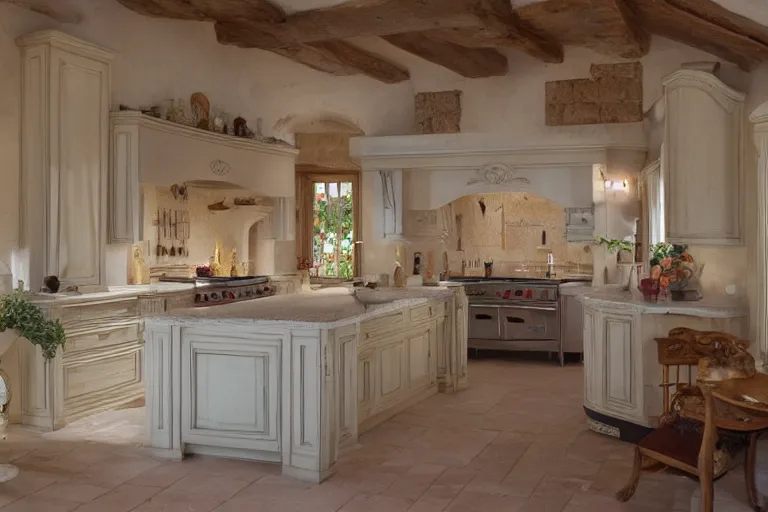 Image similar to interior photo of very very beautiful kitchen in provence style, photorealism,