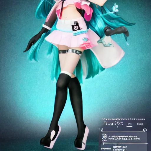 Image similar to Hatsune Miku full body pin up modeling a vocaloid idol unioform,with a park in the back ground,post war style,detailed face