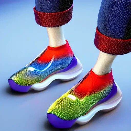 Image similar to futuristic cyber balenciaga sneakers, highly detailed, 8 k, pbr, surreal, colorful, direct lighting, hyper realistic,