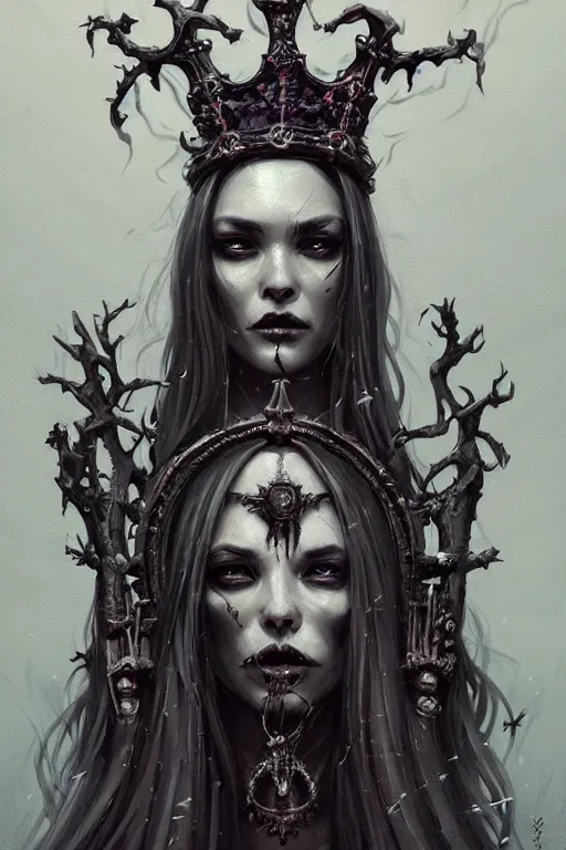 Image similar to a portrait of the blind bone goddess with a crown of skulls, full figure, intricate, gothic, highly detailed, digital painting, artstation, smooth, sharp focus, illustration, art by greg rutkowski, loish, rhads, makoto shinkai and lois van baarle, ilya kuvshinov, rossdraws