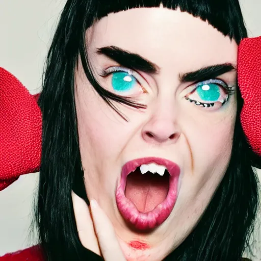 Prompt: mad billie eilish with a british teeths