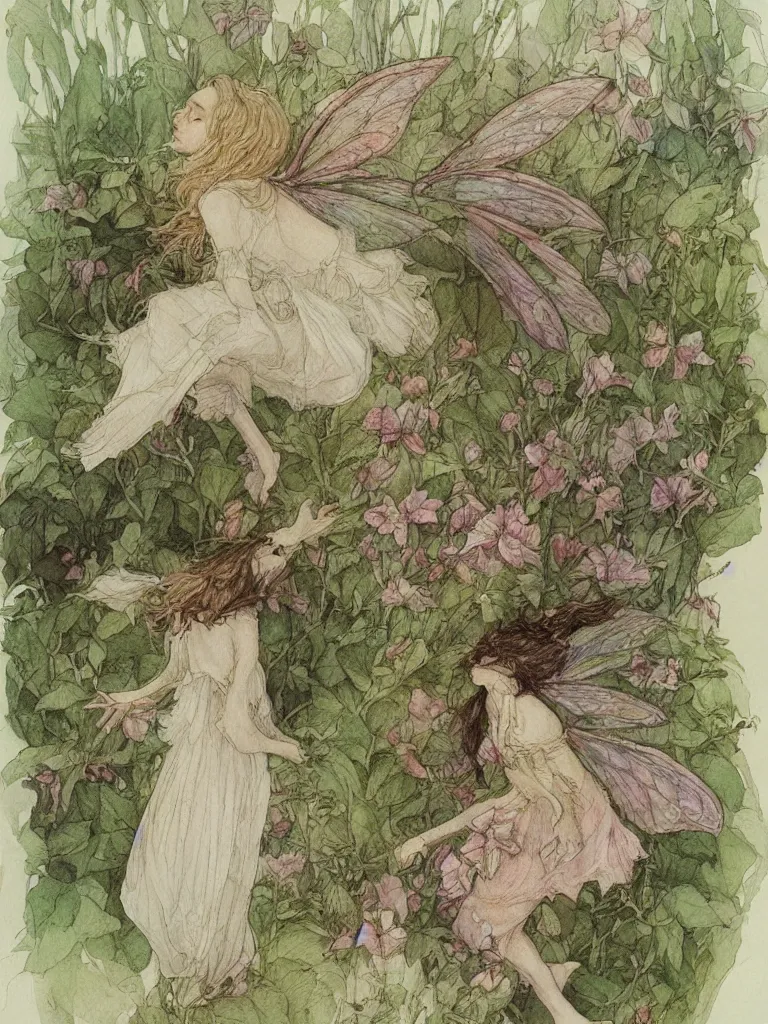 Image similar to annotated study of a flower fairy, illustration, watercolor, alan lee, detailed, pretty, ethereal,