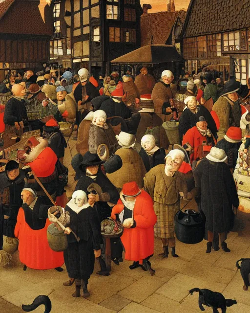 Prompt: a detail from crowded marketplace by pieter breugel the elder - w 8 0 0