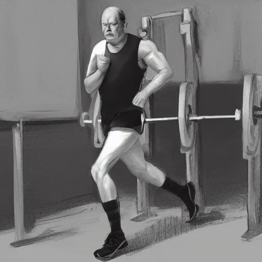 Image similar to Winston Churchill training in a gym, ArtStation, product photo