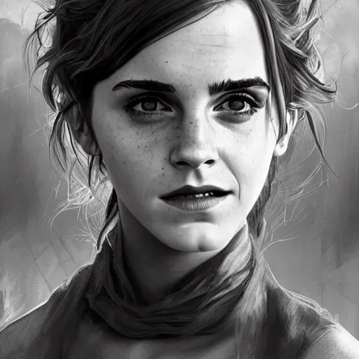 Image similar to Very funny Emma Watson looking like an old monkey, colorful painting on grey scale face, powerful , magic, thunders, dramatic lighting, intricate, wild, highly detailed, digital painting, artstation, concept art, smooth, sharp focus, illustration, art by artgerm and greg rutkowski and alphonse mucha, footage