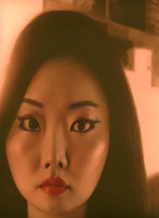 Prompt: a close up portrait film still of a bored stunning vietnamese actress from a year nineteen - seventy - two italian giallo film about finding a villain, global illumination, ultra ornate detail.