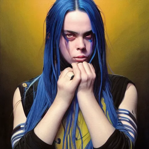 Prompt: Billie Eilish, by Chris Moore, by Mark Brooks, by Donato Giancola