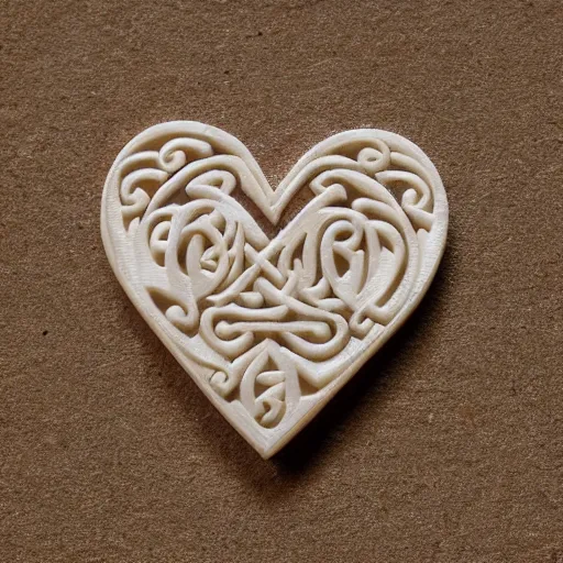 Image similar to intricate logo with heart carved into ivory, c anon 5 d 5 0 mm lens