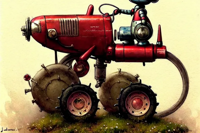 Image similar to adventurer ( ( ( ( ( 1 9 5 0 s retro future robot mouse tractor robot. muted colors. ) ) ) ) ) by jean baptiste monge!!!!!!!!!!!!!!!!!!!!!!!!! chrome red