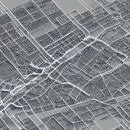 Prompt: blueprint of a city on a map axonometric exploded view, high detail, 8k, photorealistic