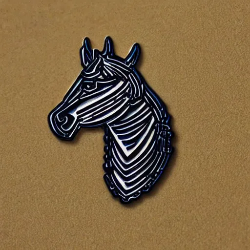 Prompt: enamel pin horse, detailed horse armor on horseback horse dressed in armor enamel illustration art