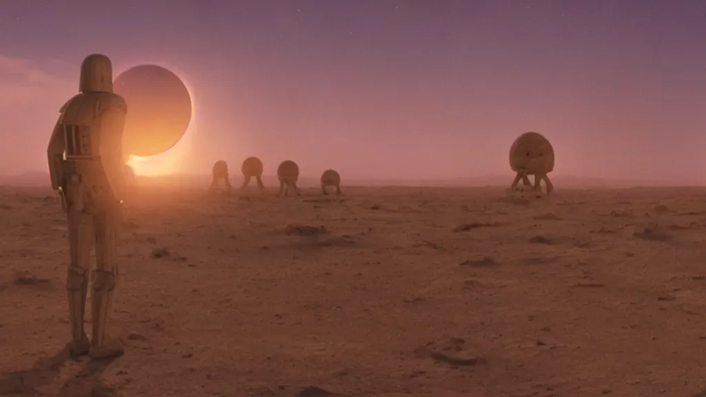 Image similar to film still A new hope tatooine Binary sunset