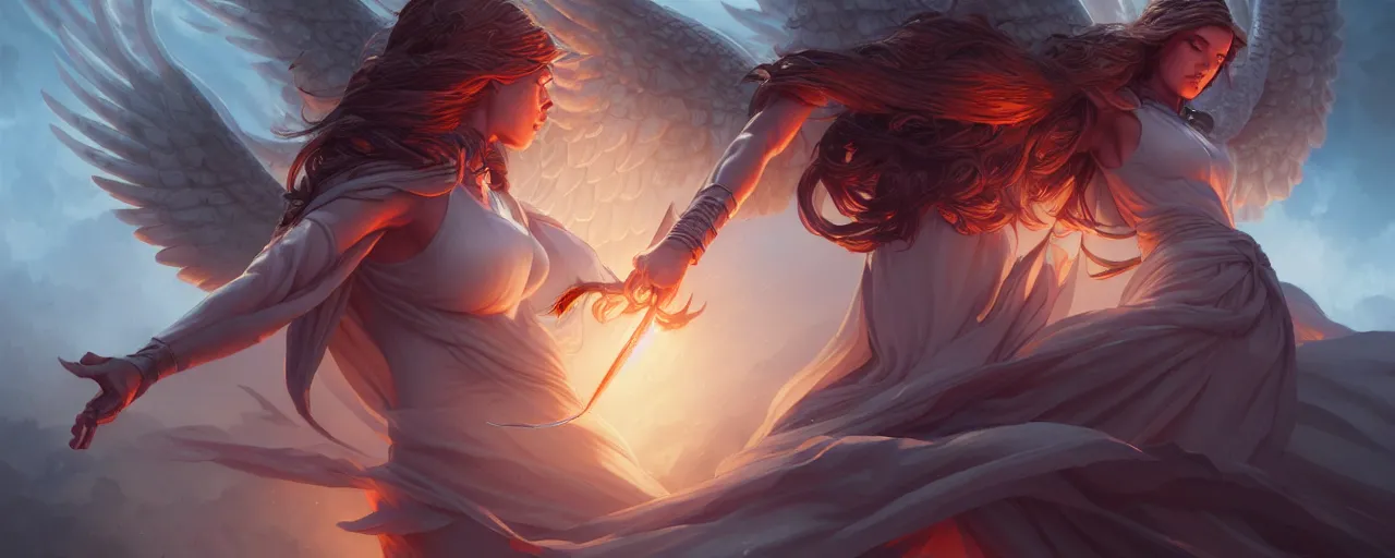 Prompt: angels in a large battle by magali villeneuve, artgerm, greg rutkowski, digital art, sharp focus, award winning, intrecate details, 4 k,