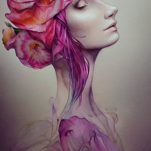 Prompt: watercolor flower by anna dittmann, by marco mazzoni