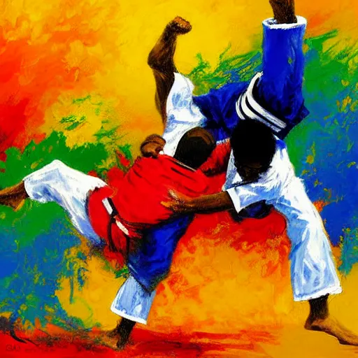 Image similar to painting of a bjj fighter, by leroy neiman