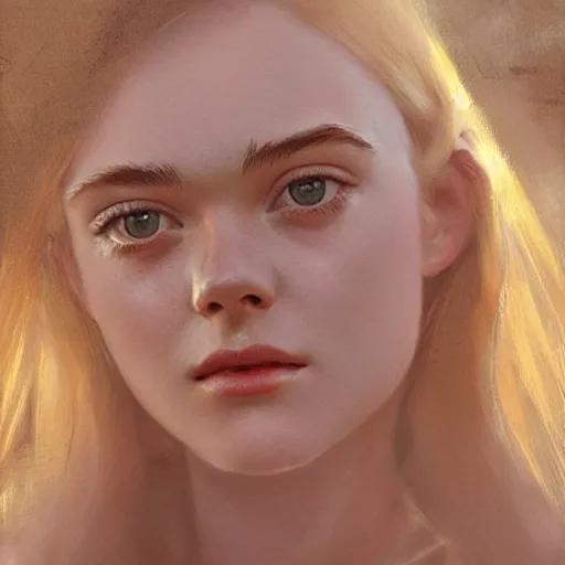 Prompt: professional painting of Elle Fanning in Santorini in the style of Craig Mullins, head and shoulders portrait, symmetrical facial features, smooth, sharp focus, illustration, intricate, stormy weather, extremely detailed masterpiece,