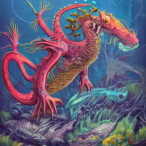 Image similar to underwater sea dragon full body, d & d style, trending on artstation, colorful, intricate, highly detailed art by ilse gort and yugin maffioli