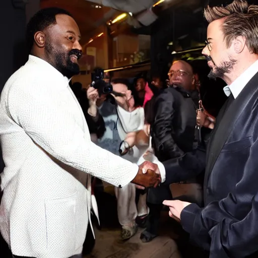 Prompt: ghostface killah dapping up robert downey jr. photo by bill cunningham