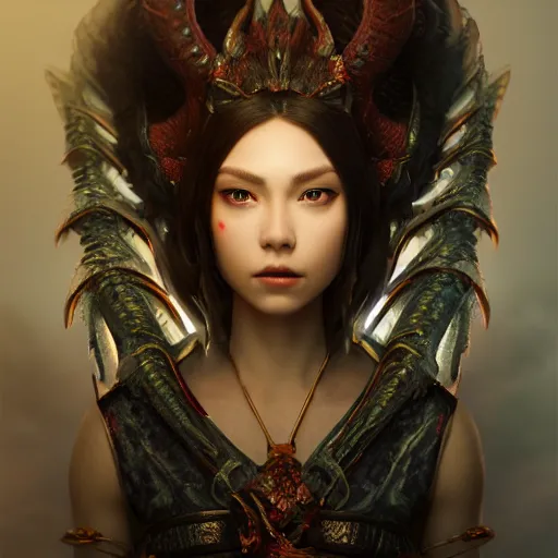 Prompt: very stunning octane render style portrait of a dragon goddess, in the style of WLOP, 8k masterpiece, cinematic lighting, pristine clean design, fantasy, insanely detailed, atmospheric,