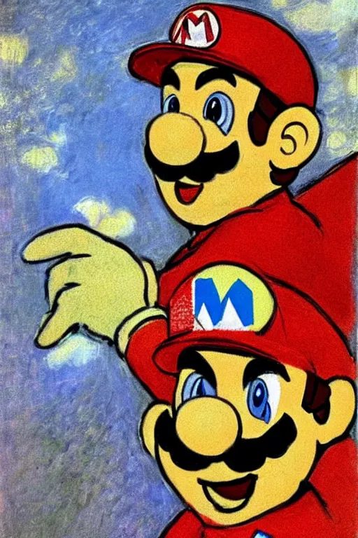 Image similar to Portrait of Super Mario, illustrated by Claude Monet, very detailed