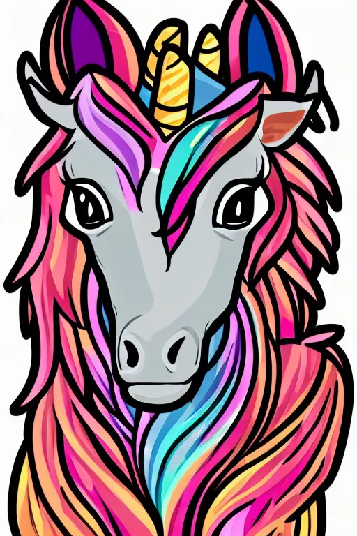 Image similar to A portrait of a gangster unicorn, sticker, highly detailed, colorful, illustration, smooth and clean vector curves, no jagged lines, vector art, smooth