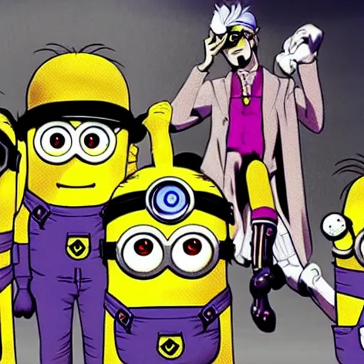 Image similar to Minions in JoJo's bizarre adventure anime style