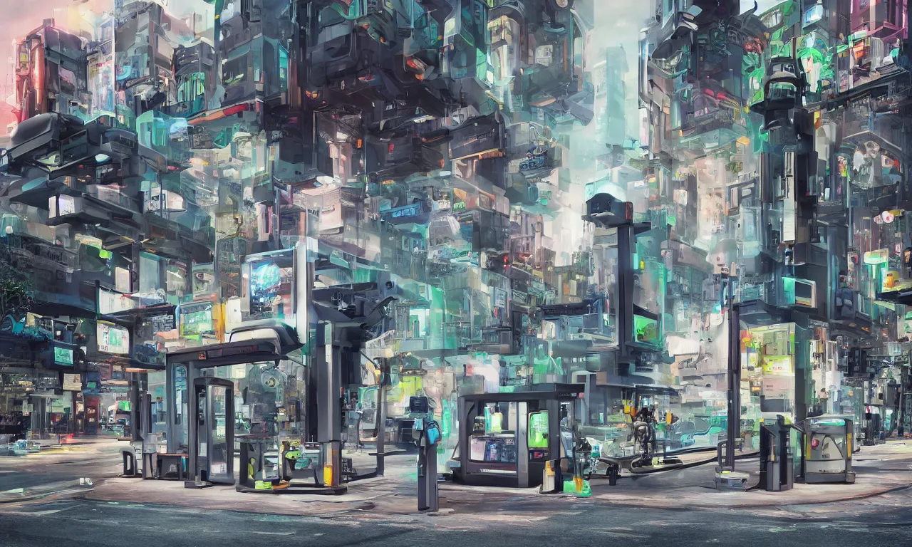 Prompt: in a future city a machine sits on a street corner dispensing pharmaceutical psychoactive drugs, futuristic, hyperrealistic