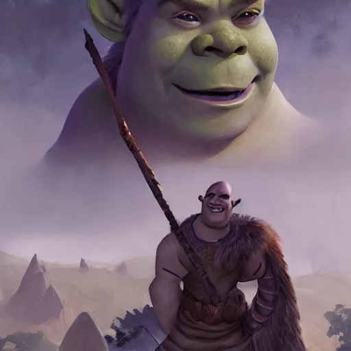 Image similar to shrek as an ancient mythological warrior deity, epic fantasy illustration, portrait, by greg rutkowski