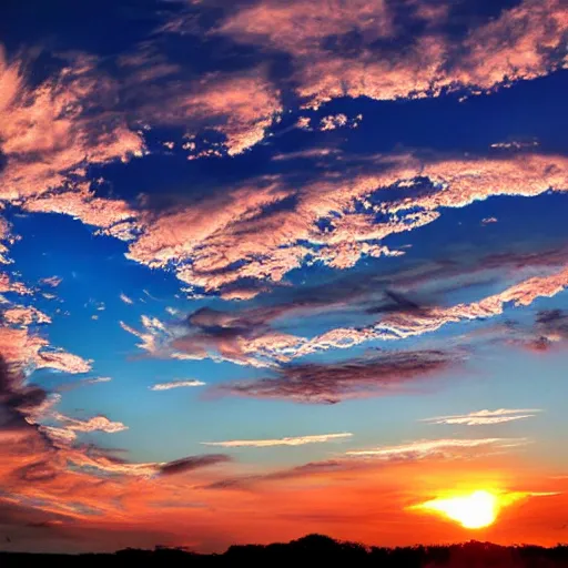 Prompt: fractal sunset clouds in a cerulean sky