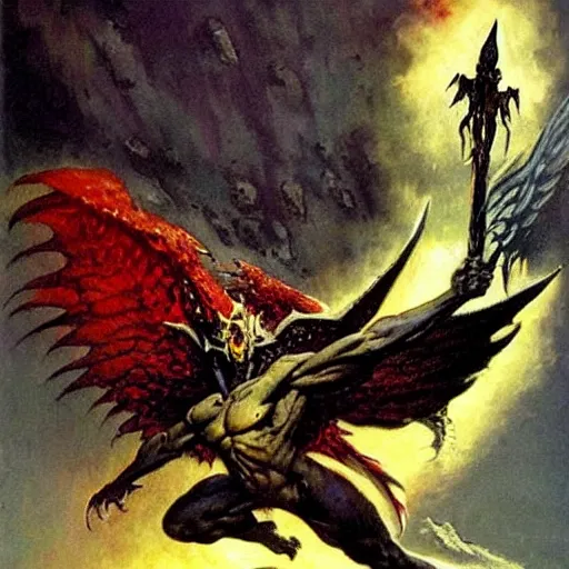 Image similar to winged demon by Frank Frazetta,fantasy artwork,bold,striking,masterpiece!!!!!!!!!!!!!!!!!!!