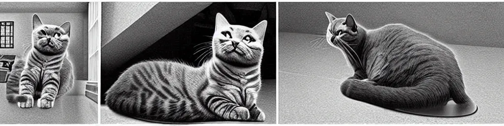 Prompt: cat turns into dwayne johnson, mc escher