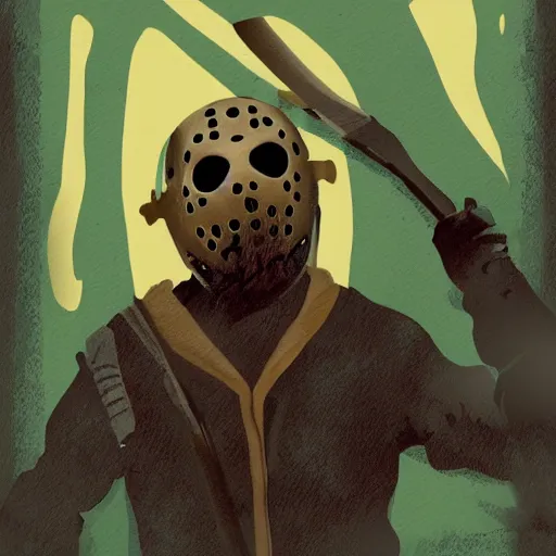 Image similar to Jason Voorhees eating breakfast, digital art