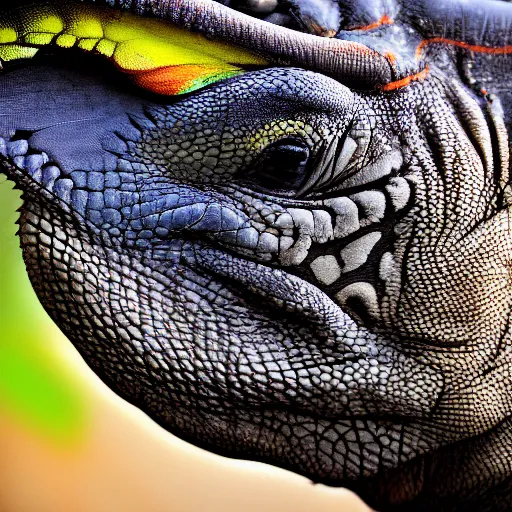 Image similar to profile of an elephant!!! iguana!! hybrid, bold natural colors, masterpiece, trending on artstation, photograph
