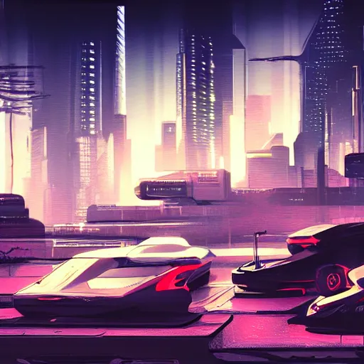 Prompt: cyberpunk landscape, cars, city, synth style