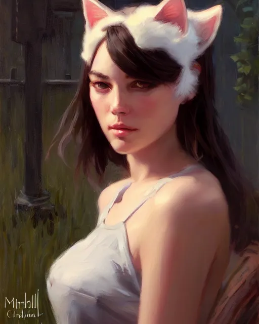 Prompt: a potrait of a girl with cat ears, fine details. night setting. realistic shaded lighting poster by craig mullism, artgerm, jeremy lipkin and michael garmash, unreal engine, radiant light, detailed and intricate environment, digital art, trending on art station