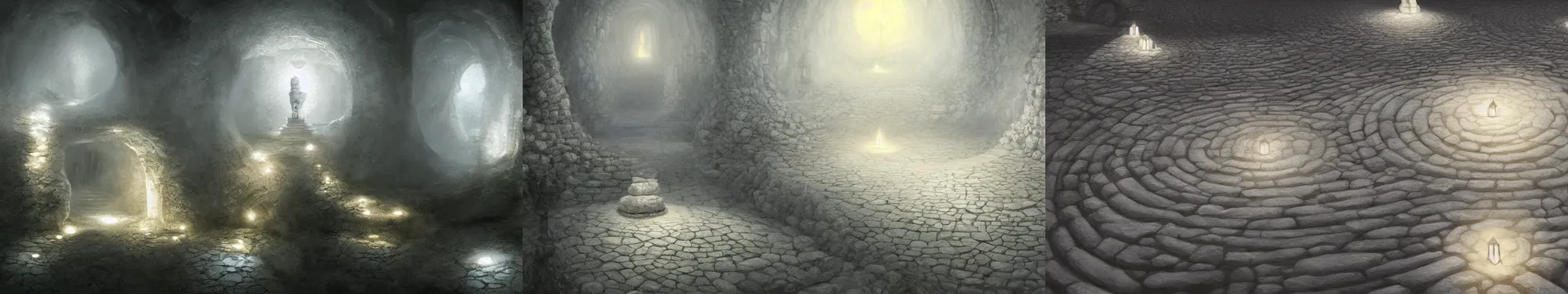 Prompt: Illustration of a white stone labyrinth. Lighting, bloom. Fantasy, digital painting, HD, 4k, detailed.