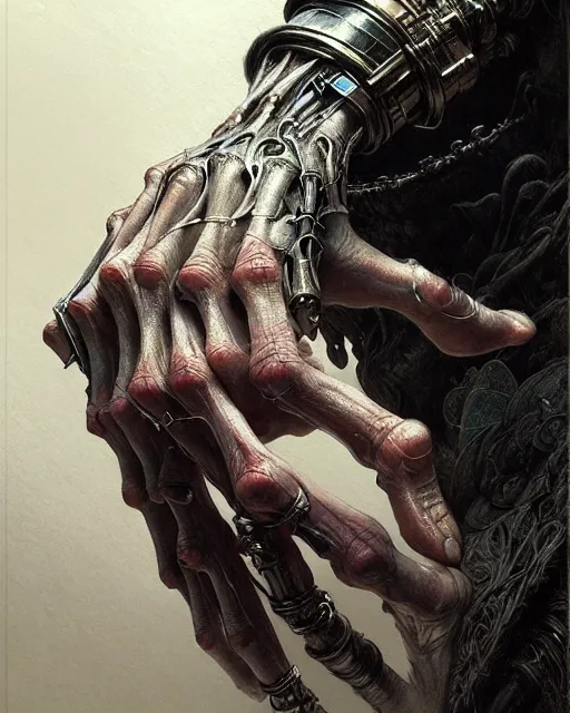 Image similar to human hand anatomy for artists fantasy character portrait, ultra realistic, cinematic, concept art, wide angle, intricate details, hologram, highly detailed by greg rutkowski, aaron horkey, gaston bussiere, craig mullins, simon bisley, arthur rackham