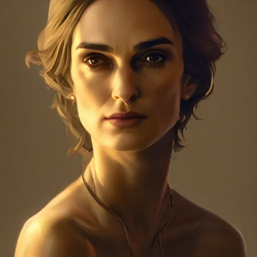 Prompt: highly detailed portrait en buste of winona ryder kiera knightley, greg rutkowski, ilya kuvshinov, frank frazetta, tom bagshaw, tom whalen, global illumination, god rays