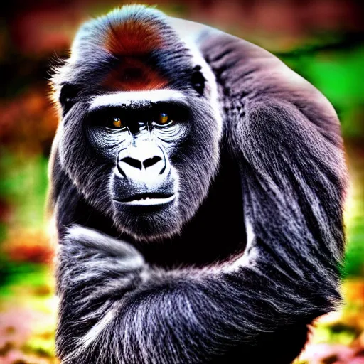 Prompt: a cat - gorilla - hybrid, animal photography