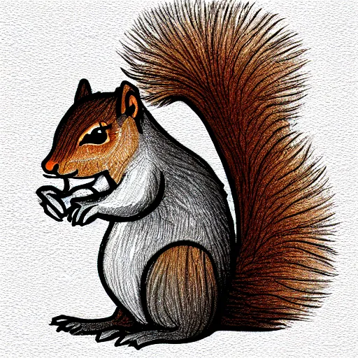 Image similar to a cute squirrel whit fluffy fur drawn concept art