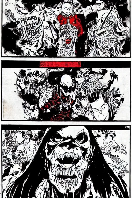 Image similar to 中 元 节, 中 国 鬼 节, king of hell, war of the dead, comic book page, portrait shot, intricate detail